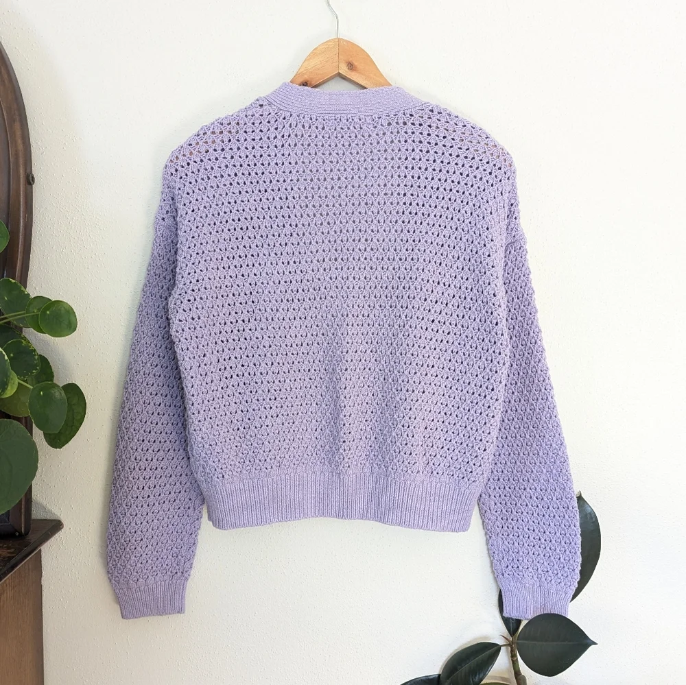 Madewell Lavender Open-Knit Button Cardigan - Picture 8 of 11